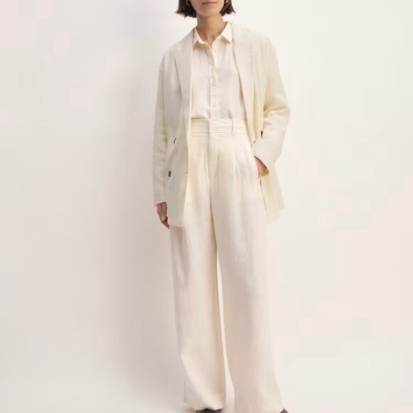 NEW Everlane The Linen Double Breasted Blazer 'Bone' Cream Ivory Size 12 NWT - Picture 3 of 10